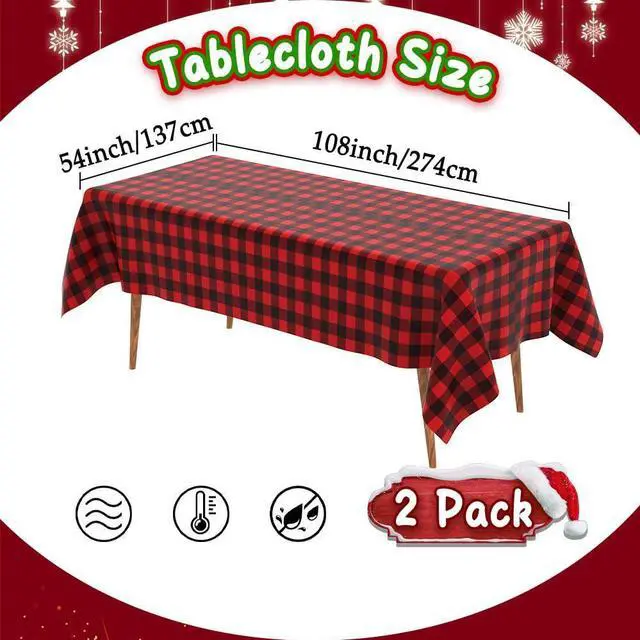 Alt view image 3 of 7 - Red and Black Checkered Tablecloth, 2 PCS Plastic Buffalo Plaid Tablecloth 108" x 54" Disposable Tablecloth Waterproof Red Table Cloth Rectangle Table Cover for Picnic Birthday Christmas Party Decor