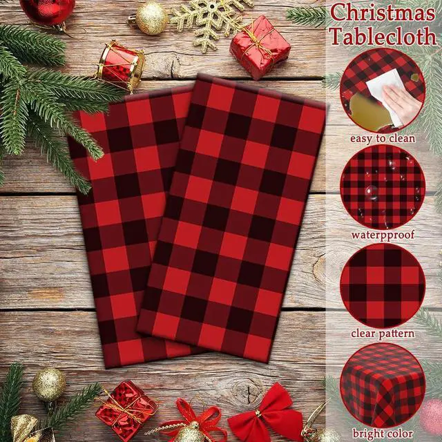 Alt view image 4 of 7 - Red and Black Checkered Tablecloth, 2 PCS Plastic Buffalo Plaid Tablecloth 108" x 54" Disposable Tablecloth Waterproof Red Table Cloth Rectangle Table Cover for Picnic Birthday Christmas Party Decor