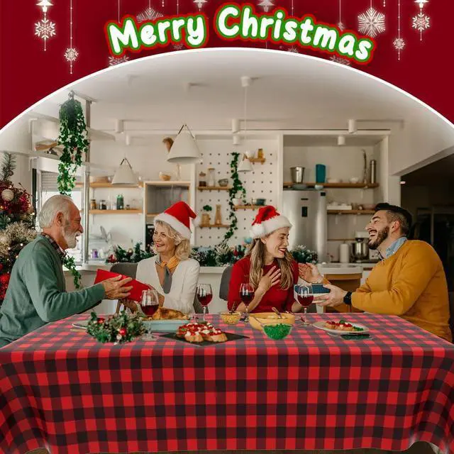Alt view image 6 of 7 - Red and Black Checkered Tablecloth, 2 PCS Plastic Buffalo Plaid Tablecloth 108" x 54" Disposable Tablecloth Waterproof Red Table Cloth Rectangle Table Cover for Picnic Birthday Christmas Party Decor