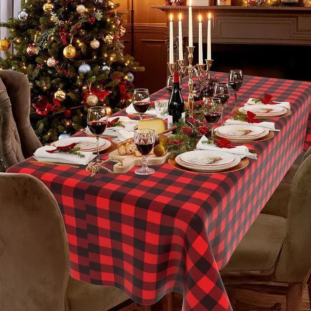 Alt view image 5 of 7 - Red and Black Checkered Tablecloth, 2 PCS Plastic Buffalo Plaid Tablecloth 108" x 54" Disposable Tablecloth Waterproof Red Table Cloth Rectangle Table Cover for Picnic Birthday Christmas Party Decor