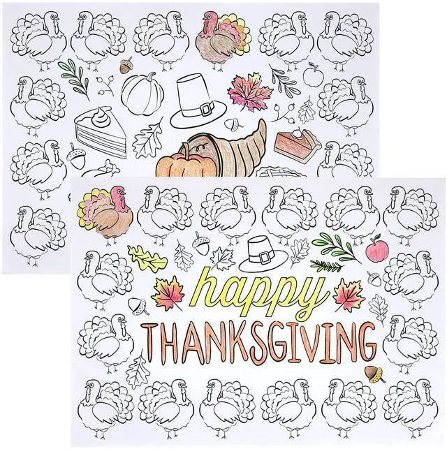 Main image of Color-Your-Own 2-Sided Reversible Disposable Paper Place Mats, 14 x 10-inches, Happy Thanksgiving, 22-Count