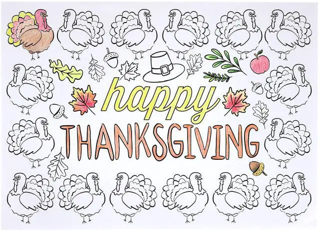 Alt view image 4 of 7 - Color-Your-Own 2-Sided Reversible Disposable Paper Place Mats, 14 x 10-inches, Happy Thanksgiving, 22-Count