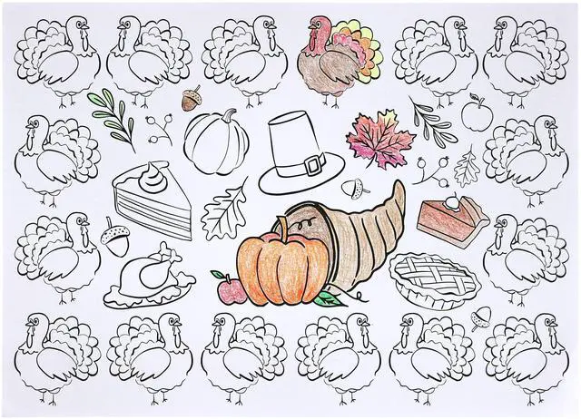 Alt view image 5 of 7 - Color-Your-Own 2-Sided Reversible Disposable Paper Place Mats, 14 x 10-inches, Happy Thanksgiving, 22-Count