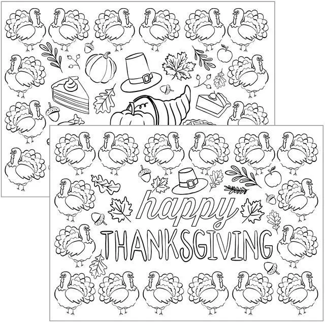 Alt view image 3 of 7 - Color-Your-Own 2-Sided Reversible Disposable Paper Place Mats, 14 x 10-inches, Happy Thanksgiving, 22-Count