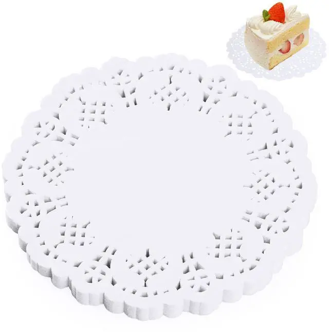 Main image of 100 Pieces Paper Dollies, 4.5 Inch Lace Paper Dollies for Fried Food, Round Disposable Placemats Paper for Table Cakes Desserts White