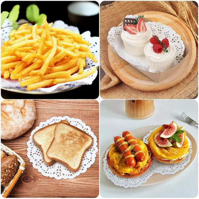 Alt view image 5 of 7 - 100 Pieces Paper Dollies, 4.5 Inch Lace Paper Dollies for Fried Food, Round Disposable Placemats Paper for Table Cakes Desserts White