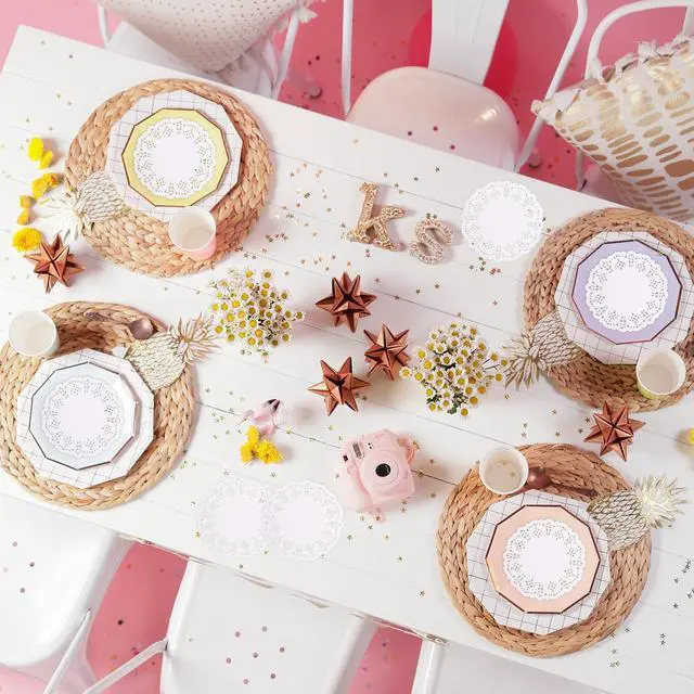 Alt view image 7 of 7 - 100 Pieces Paper Dollies, 4.5 Inch Lace Paper Dollies for Fried Food, Round Disposable Placemats Paper for Table Cakes Desserts White