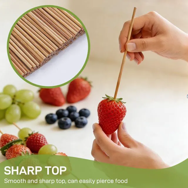 Alt view image 3 of 7 - 6" Bamboo Skewers Size Choices 8''/10"/12"/14" (4mm Thick), Unbleached Carbonized Heavy Duty Wooden Sticks for Grilling, Marshmallow & S'mores Roasting, BBQ Kabobs, Appetizers