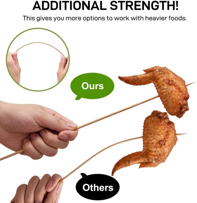 Alt view image 6 of 7 - 6" Bamboo Skewers Size Choices 8''/10"/12"/14" (4mm Thick), Unbleached Carbonized Heavy Duty Wooden Sticks for Grilling, Marshmallow & S'mores Roasting, BBQ Kabobs, Appetizers