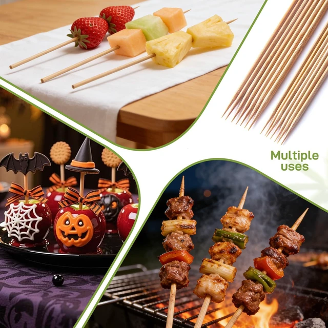 Alt view image 7 of 7 - 6" Bamboo Skewers Size Choices 8''/10"/12"/14" (4mm Thick), Unbleached Carbonized Heavy Duty Wooden Sticks for Grilling, Marshmallow & S'mores Roasting, BBQ Kabobs, Appetizers