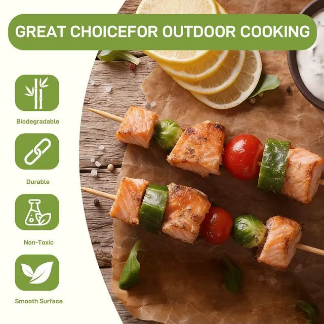 Alt view image 5 of 7 - 6" Bamboo Skewers Size Choices 8''/10"/12"/14" (4mm Thick), Unbleached Carbonized Heavy Duty Wooden Sticks for Grilling, Marshmallow & S'mores Roasting, BBQ Kabobs, Appetizers