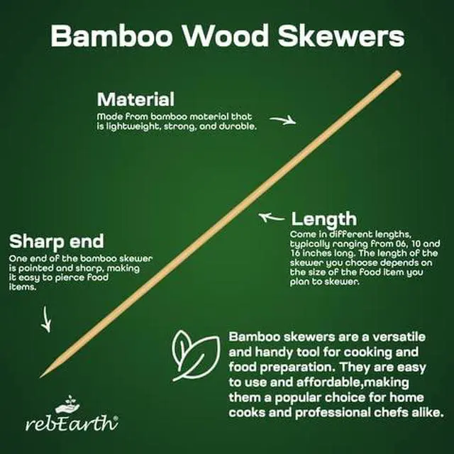 Alt view image 2 of 6 - 6 inch Wood Skewers bamboo thick pointy sticks for grilling Shish Kebob x100 pieces, Kitchen, Crafting and Party, Barbeque, Fondue, Long Toothpicks, Marshmallow Roasting for Campfire, Camping
