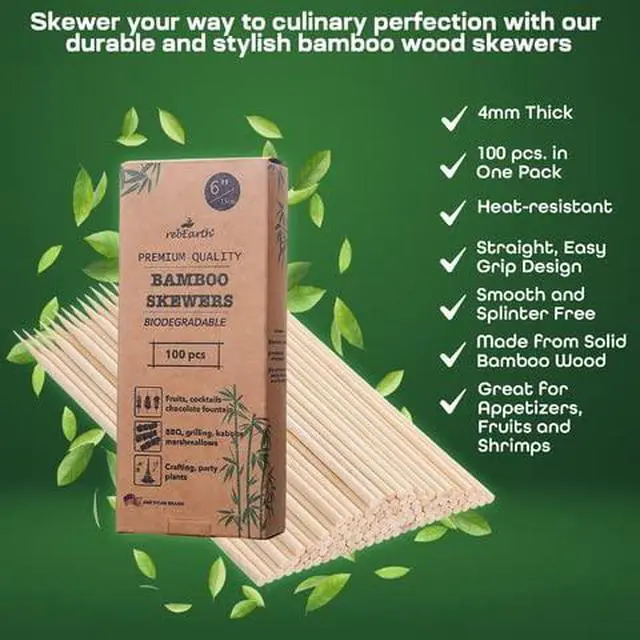 Alt view image 3 of 6 - 6 inch Wood Skewers bamboo thick pointy sticks for grilling Shish Kebob x100 pieces, Kitchen, Crafting and Party, Barbeque, Fondue, Long Toothpicks, Marshmallow Roasting for Campfire, Camping