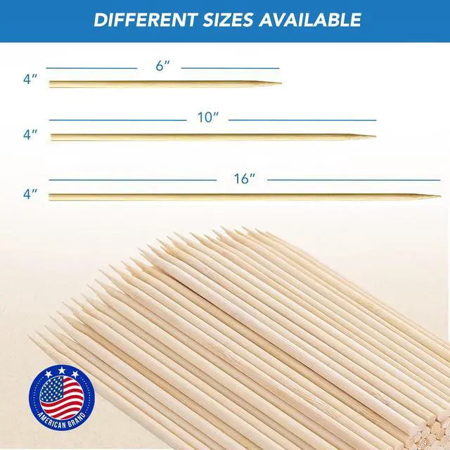 Alt view image 4 of 6 - 6 inch Wood Skewers bamboo thick pointy sticks for grilling Shish Kebob x100 pieces, Kitchen, Crafting and Party, Barbeque, Fondue, Long Toothpicks, Marshmallow Roasting for Campfire, Camping