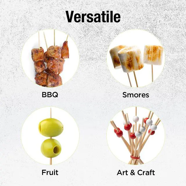 Alt view image 4 of 4 - 6 Inch Natural Bamboo BBQ Skewers, 100 Pack, Thick & Sturdy Kebab Sticks