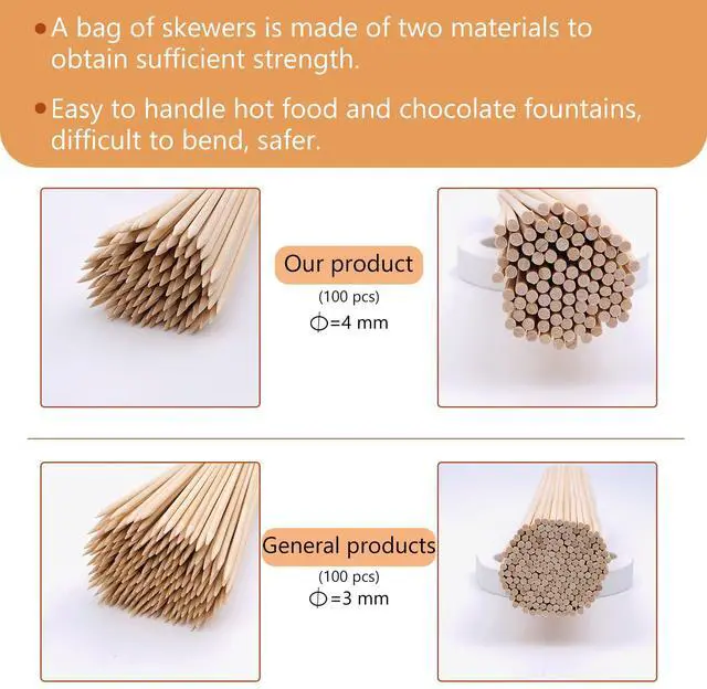 Alt view image 2 of 7 - KTOJOY 6" Natural Bamboo Wooden Skewers the diameter is 4mm (100 PCS) for BBQ, FruitCocktailKabobChocolate FountainAppetiser,GrillingKitchencrafting and Party