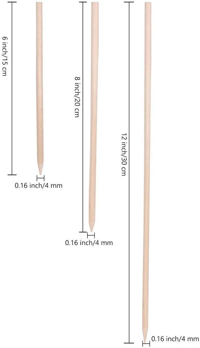 Alt view image 3 of 7 - KTOJOY 6" Natural Bamboo Wooden Skewers the diameter is 4mm (100 PCS) for BBQ, FruitCocktailKabobChocolate FountainAppetiser,GrillingKitchencrafting and Party