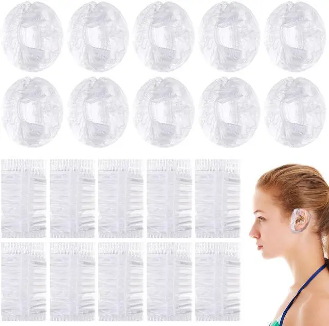 Main image of 200PCS Ear Covers for Hair Dye Disposable Ear Shower Caps | Plastic Ear Caps for Shower Bathing Spa Salon Beauty Treatments Waterproof