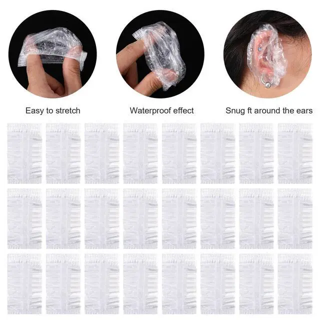 Alt view image 5 of 7 - 200PCS Ear Covers for Hair Dye Disposable Ear Shower Caps | Plastic Ear Caps for Shower Bathing Spa Salon Beauty Treatments Waterproof