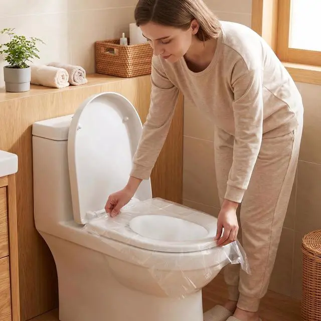 Alt view image 5 of 7 - 10 PCS Disposable Toilet Seat Covers, Waterproof Portable Toilet Seat Pads, Individually Wrapped Soft Breathable Sanitary Cushion for Travel, Hotel, Camping,Public Restroom, Universal Fit