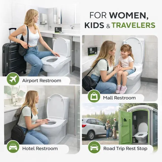 Alt view image 5 of 7 - Disposable Toilet Seat Covers, Paper Based Liners 20 Count | Travel Friendly Hygiene Covers for Restrooms, Airports & Road Trips | Easy to Use Portable Bathroom Covers