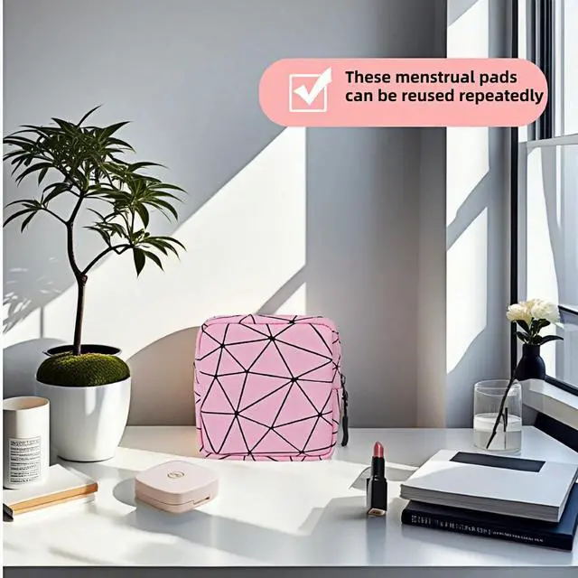 Alt view image 5 of 7 - Sanitary Napkin Storage Bag Menstrual Cup Pouch Period Bag for Teen Girls Portable Menstrual Pad Sanitary Napkin Storage Tampons Holder for Purse (Pink M)