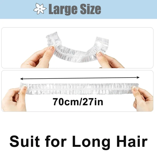 Alt view image 2 of 7 - 70cm/27in Disposable Shower Caps for Long Thick Hair, EX-LARGE SIZE Unisex Plastic Hair Caps for Deep Conditioning Shower Cap Waterproof for Women Men 30pcs Thin Design