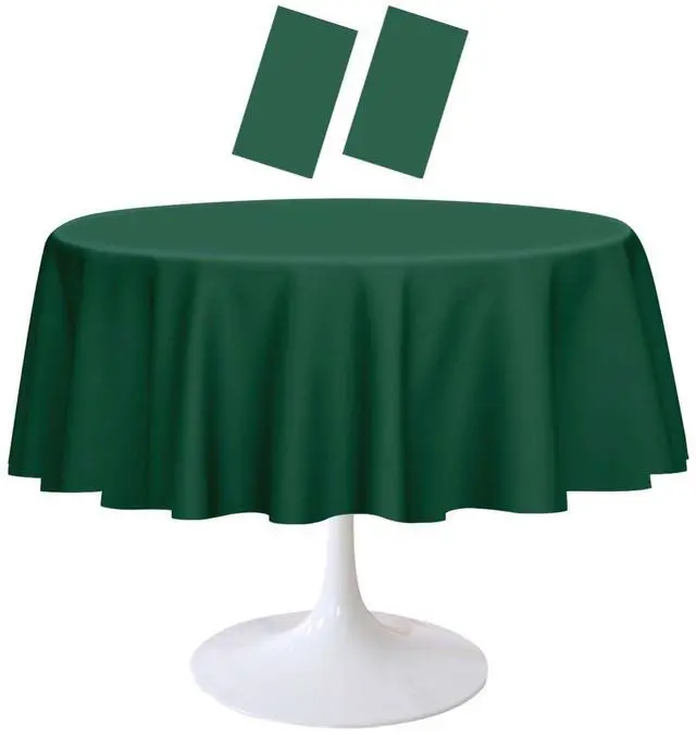 Main image of 2 Pack Green Round Tablecloth 84 x 84 Inch Circle Plastic Table Cover Disposable Table Cloth for Baby Shower Wedding Birthday Party Picnic Round Green Tablecloth