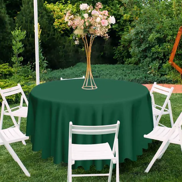 Alt view image 3 of 14 - 2 Pack Green Round Tablecloth 84 x 84 Inch Circle Plastic Table Cover Disposable Table Cloth for Baby Shower Wedding Birthday Party Picnic Round Green Tablecloth