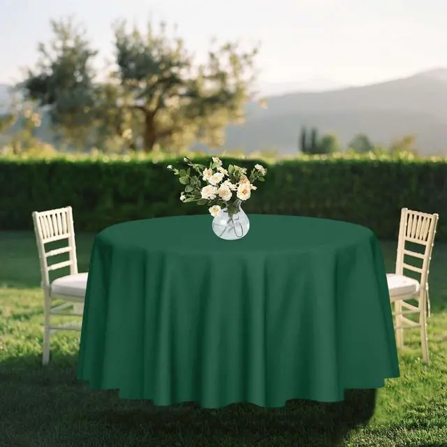 Alt view image 5 of 14 - 2 Pack Green Round Tablecloth 84 x 84 Inch Circle Plastic Table Cover Disposable Table Cloth for Baby Shower Wedding Birthday Party Picnic Round Green Tablecloth