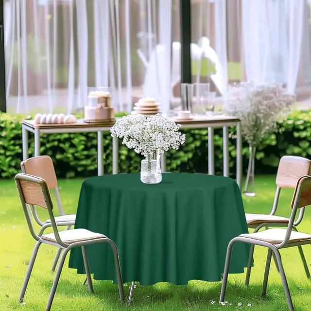 Alt view image 4 of 14 - 2 Pack Green Round Tablecloth 84 x 84 Inch Circle Plastic Table Cover Disposable Table Cloth for Baby Shower Wedding Birthday Party Picnic Round Green Tablecloth