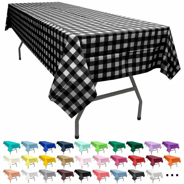 Main image of Black Gingham Checkered 2 Pack Plastic Tablecloth Rectangle 54 x 108 Inches Disposable Onyx Buffalo Plaid Sturdy Table Covers for Dining, Birthday, Wedding, Picnic, Event and Outdoor Use