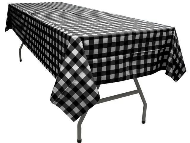 Alt view image 2 of 7 - Black Gingham Checkered 2 Pack Plastic Tablecloth Rectangle 54 x 108 Inches Disposable Onyx Buffalo Plaid Sturdy Table Covers for Dining, Birthday, Wedding, Picnic, Event and Outdoor Use