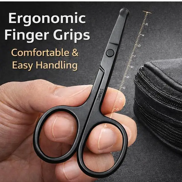 Alt view image 4 of 7 - Premium Nose Hair Scissors, Ear and Nose Hair Trimmer Clipper, Curved Safety Blades with Rounded Tip for Trimming (Black)