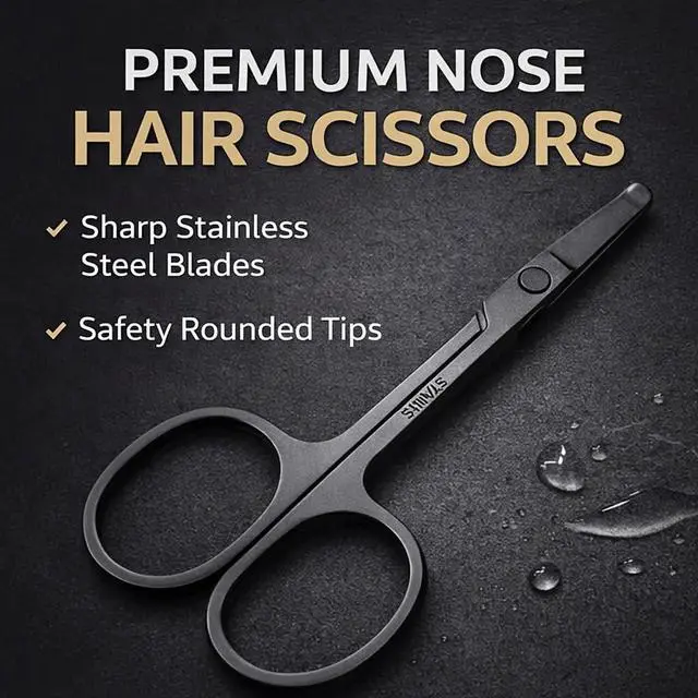 Alt view image 5 of 7 - Premium Nose Hair Scissors, Ear and Nose Hair Trimmer Clipper, Curved Safety Blades with Rounded Tip for Trimming (Black)