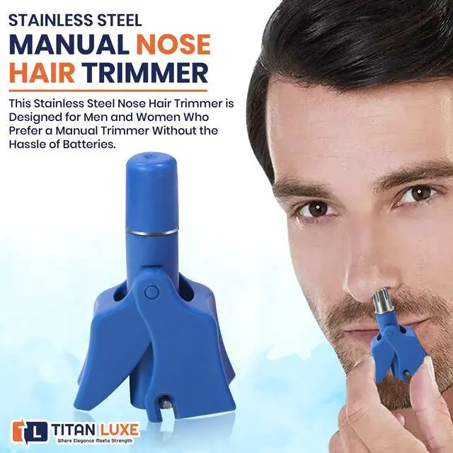 Alt view image 2 of 7 - Stainless Steel Hair Trimmer for Men and Women | Manual Nose and Ear Hair Trimmer | Nose Clippers, 360° Rotating Hair Trimmers | Washable Nose Hair Remover | Blue