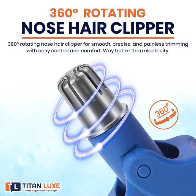 Alt view image 4 of 7 - Stainless Steel Hair Trimmer for Men and Women | Manual Nose and Ear Hair Trimmer | Nose Clippers, 360° Rotating Hair Trimmers | Washable Nose Hair Remover | Blue