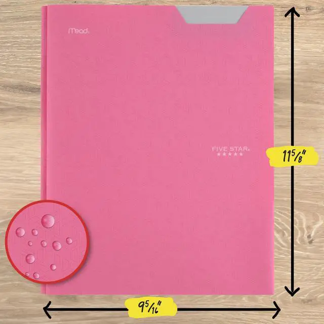 Alt view image 5 of 6 - Five Star 2-Pocket Folder, Plastic Folder with Stay-Put Tabs and Prong Fasteners, Holds 8-1/2" x 11" Paper, Prom Pink (340300R)