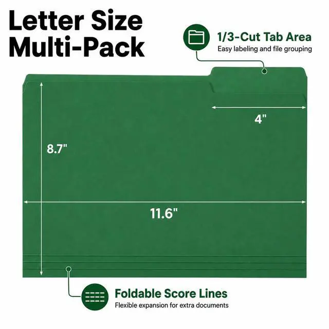Alt view image 2 of 7 - Colored File Folders 8 Packs, Letter Size, 1/3 Cut Tab. Chromatic Manila Folders 8.5 x 11 for Documents, File Folders with Foldable Lines for Easy Storage, Carpetas para Documentos for Office, School