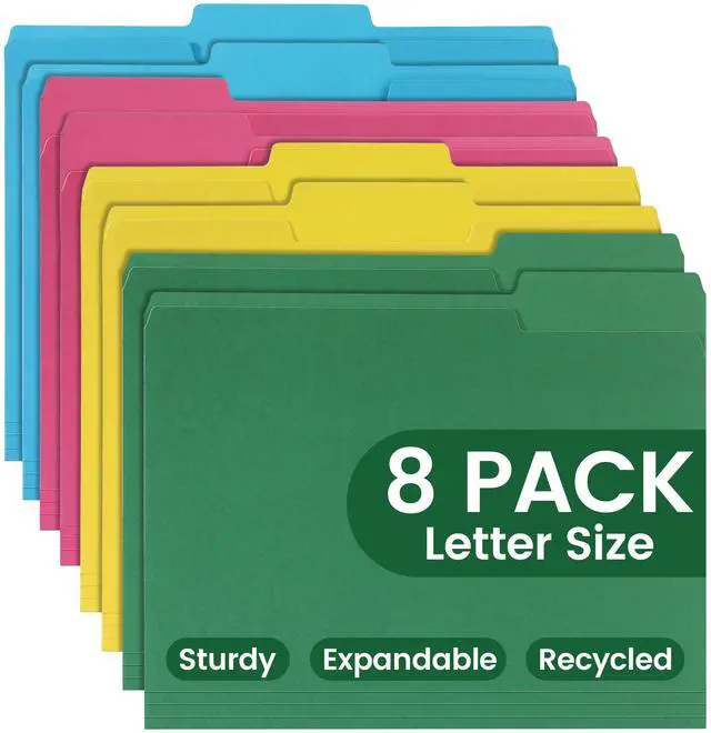 Main image of Colored File Folders 8 Packs, Letter Size, 1/3 Cut Tab. Chromatic Manila Folders 8.5 x 11 for Documents, File Folders with Foldable Lines for Easy Storage, Carpetas para Documentos for Office, School