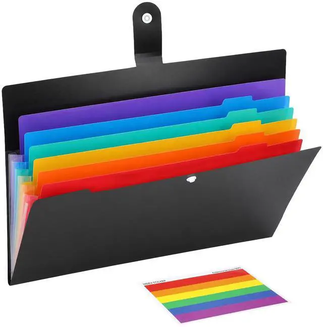 Main image of Expanding File Organizer, Accordion File Folders with 7 Pockets, Portable Paper Bill Letter A4 Size Receipt Organizer, Document Folder with Colorful Blank Labels for Home Office School Supplies, Black