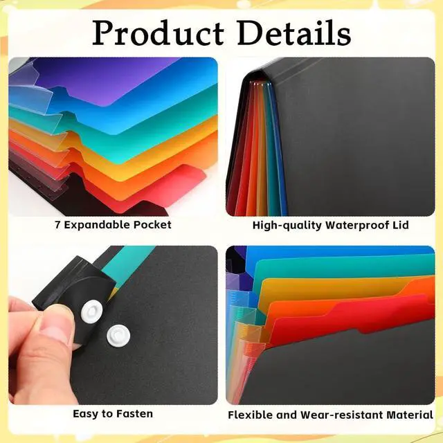 Alt view image 3 of 7 - Expanding File Organizer, Accordion File Folders with 7 Pockets, Portable Paper Bill Letter A4 Size Receipt Organizer, Document Folder with Colorful Blank Labels for Home Office School Supplies, Black