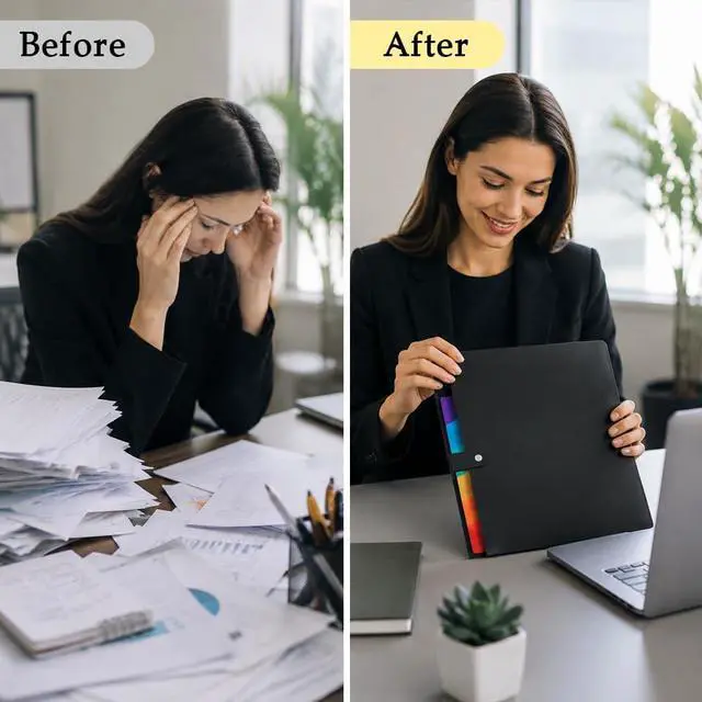 Alt view image 4 of 7 - Expanding File Organizer, Accordion File Folders with 7 Pockets, Portable Paper Bill Letter A4 Size Receipt Organizer, Document Folder with Colorful Blank Labels for Home Office School Supplies, Black