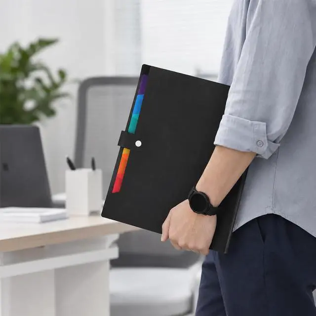 Alt view image 5 of 7 - Expanding File Organizer, Accordion File Folders with 7 Pockets, Portable Paper Bill Letter A4 Size Receipt Organizer, Document Folder with Colorful Blank Labels for Home Office School Supplies, Black