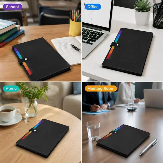 Alt view image 7 of 7 - Expanding File Organizer, Accordion File Folders with 7 Pockets, Portable Paper Bill Letter A4 Size Receipt Organizer, Document Folder with Colorful Blank Labels for Home Office School Supplies, Black