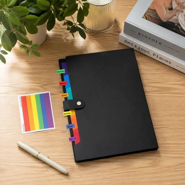 Alt view image 6 of 7 - Expanding File Organizer, Accordion File Folders with 7 Pockets, Portable Paper Bill Letter A4 Size Receipt Organizer, Document Folder with Colorful Blank Labels for Home Office School Supplies, Black