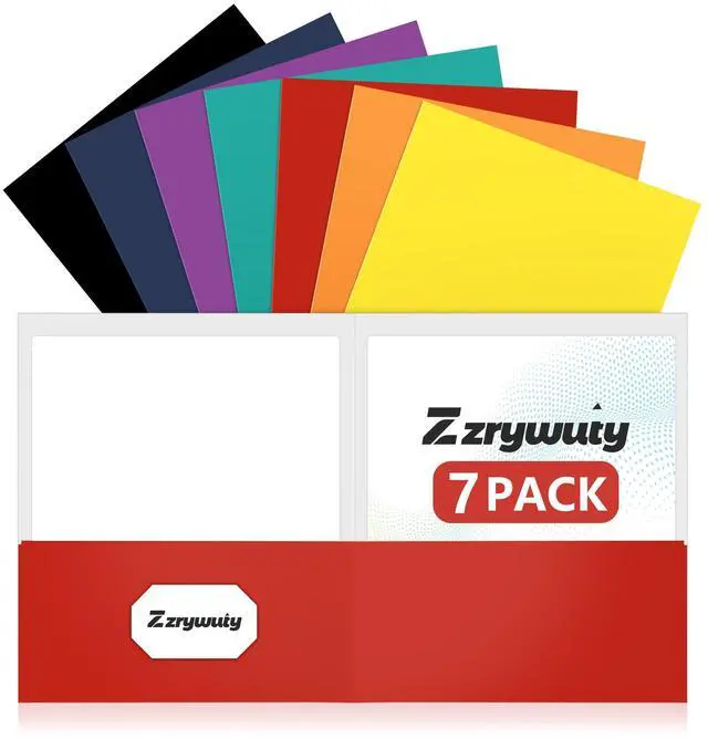 Main image of 7 Packs Two Pocket Folders,Assorted Colors Two Pocket File Folders with Business Card Slot,Letter Size,Holds 100 Plus Sheets for School,Office,Business