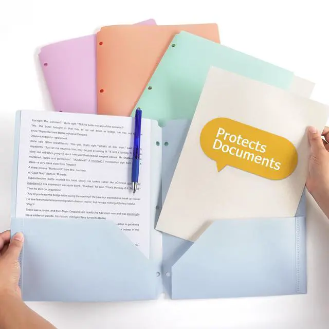 Alt view image 6 of 7 - Plastic Folders with Pockets, Letter Size Paper, Pastel Color, 4 PCS | Heavy Duty Two Pocket Folder 3 Ring Folders for Documents