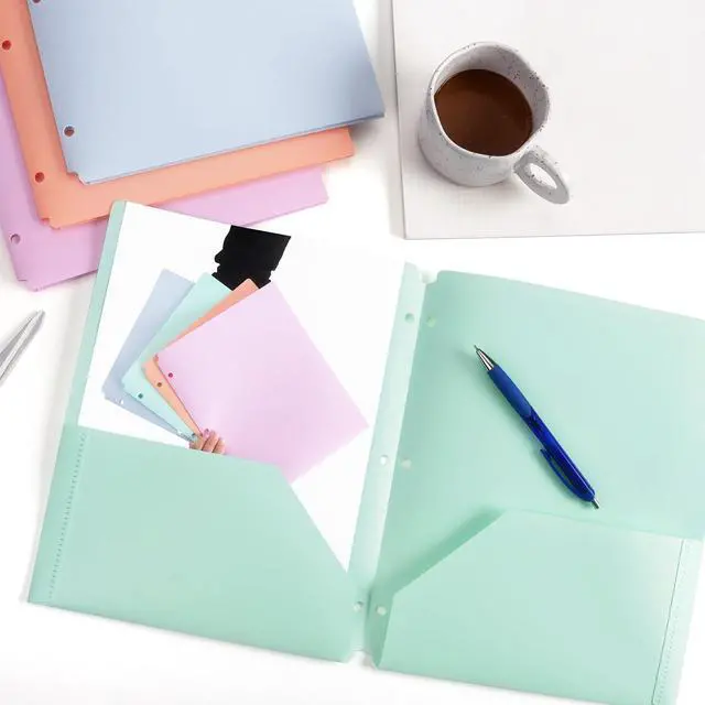 Alt view image 7 of 7 - Plastic Folders with Pockets, Letter Size Paper, Pastel Color, 4 PCS | Heavy Duty Two Pocket Folder 3 Ring Folders for Documents