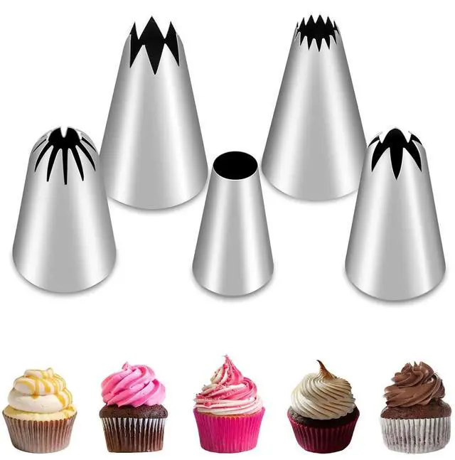 Main image of 5Pcs Large Piping Tips Set, Stainless Steel Frosting Tips